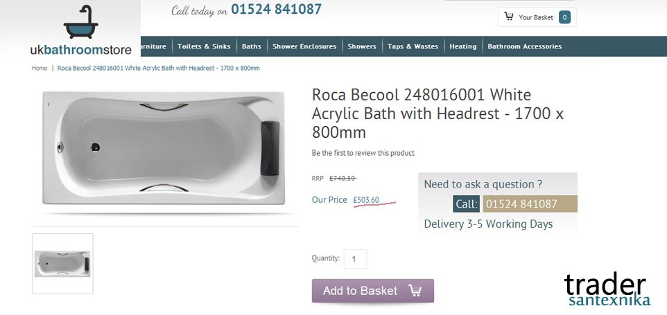 Акриловая ванна Roca BeCool в Великобритании